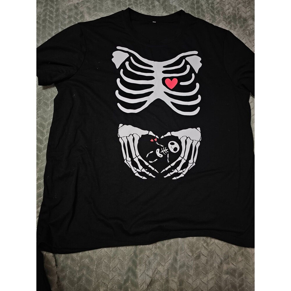 Woman's Maternity Halloween Top with Skeleton Design Size 2XL
